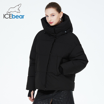 Adjustable Cuffs Woman Winter Coat Windproof Hooded Winter Coat With Slant Pockets