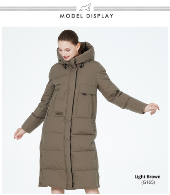 Length 112cm Maxi Puffer Coat Size 46 Long Down Coat Brown Womens
