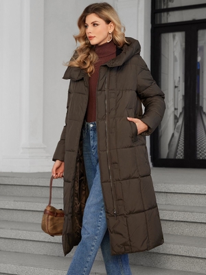 Brown Full Length Puffer Coat 108cm 112cm Long Down Coat Womens