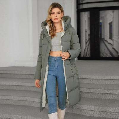 Moderate Womens Knee Length Puffer Coat Green Gray Knee Length Padded Coat