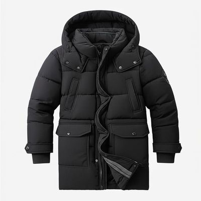 Deep And Convenient Hood With Drawstring Mens Down Coat And Knitted Cuff With Pockets Decoration