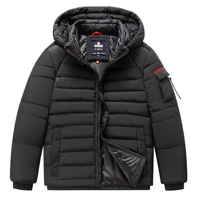 Deep and Convenient Hood Drawstring Mens Down Coat Thickness Thick Hem 122-142