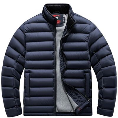 Polyester Mens Down Coat Regular Fit Zipper Closure Warm Insulated Outerwear Winter Jacket Lightweight Durable Comfortable