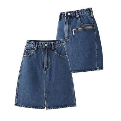 Zipper Closure Denim Skirt And Jacket With Zipper Pocket Ideal For Buyers Seeking Durable And Trendy Apparel Collections