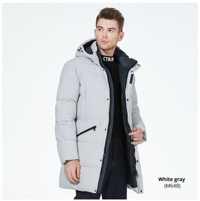 Size 46 56 Mens Down Coat White Gray Long Puffer Coats Four Pockets