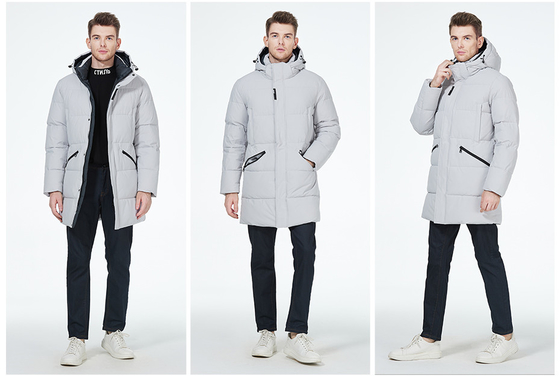 Size 46 56 Mens Down Coat White Gray Long Puffer Coats Four Pockets