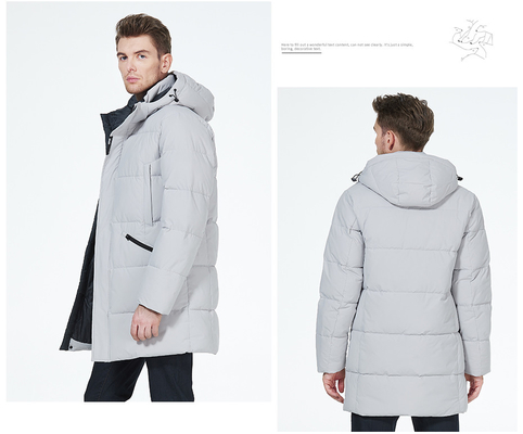 Size 46 56 Mens Down Coat White Gray Long Puffer Coats Four Pockets