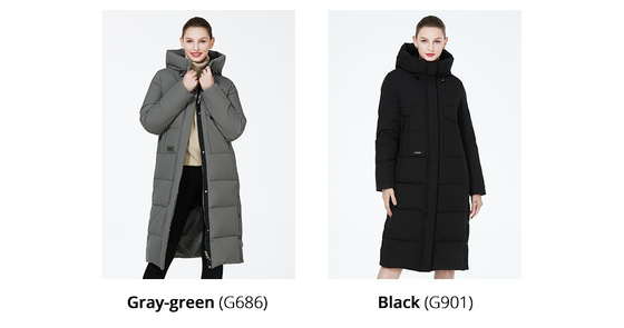 108cm Long Black Padded Coat Gray Green Womens Long Down Jacket