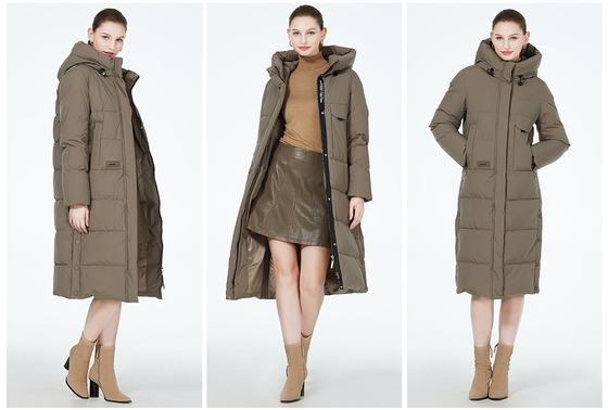 Length 112cm Maxi Puffer Coat Size 46 Long Down Coat Brown Womens