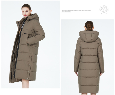 Length 112cm Maxi Puffer Coat Size 46 Long Down Coat Brown Womens