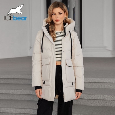Windproof Long White Down Jacket With Hood Long White Puffer Coat