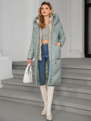 Light Green Long Puffer Coats Hooded Long Padded Coat Womens