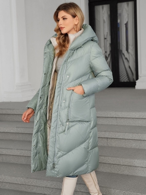 Light Green Long Puffer Coats Hooded Long Padded Coat Womens