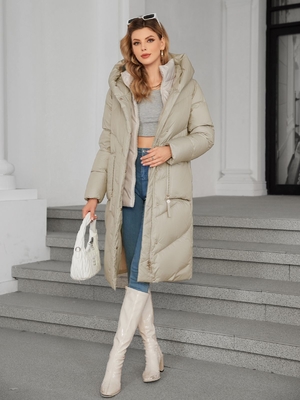 Cotton Duvet Long Down Jacket Off White Ladies Long Puffer Coat