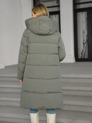 Moderate Womens Knee Length Puffer Coat Green Gray Knee Length Padded Coat