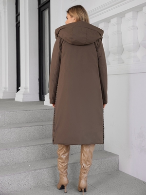 Outdoor Womens Brown Puffer Jacket Size 50 Knee Length Down Coat