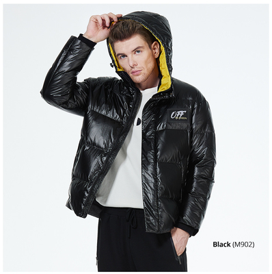 Windproof Short Hooded Puffer Jacket Oil Repellent Mens Short Puffer Jacket