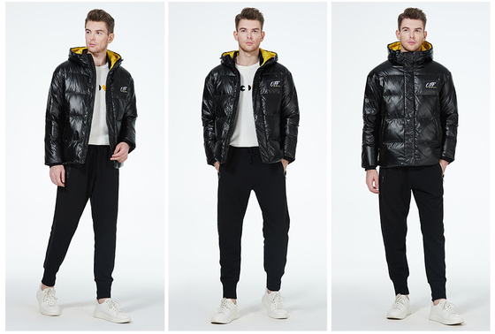 Windproof Short Hooded Puffer Jacket Oil Repellent Mens Short Puffer Jacket