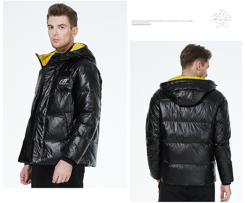 Windproof Short Hooded Puffer Jacket Oil Repellent Mens Short Puffer Jacket