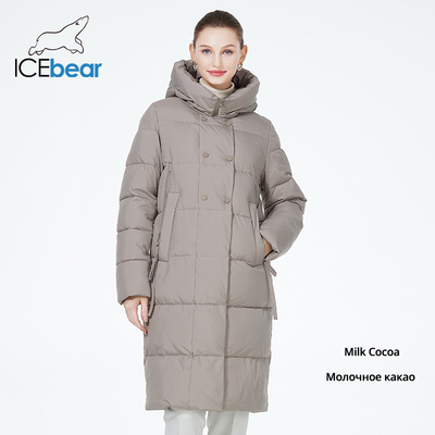 Dual Pockets Padded Coat 104cm 106cm Long Womens Black Puffer Jacket