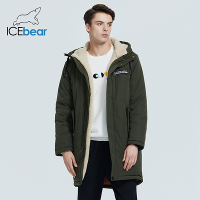Thick Cotton Mens Long Puffer Coats Polyester Filling Lamb Wool Lining