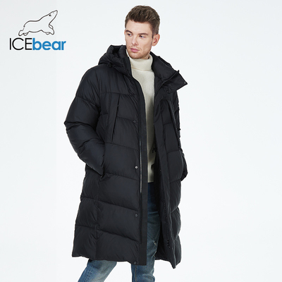 Long Black Puffer Jacket Mens Long Winter Coat Multi Pocket Windproof Hood