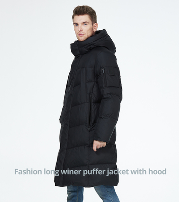 Size 56 Mens Long Down Jacket 107cm Long Black Padded Coat Windproof