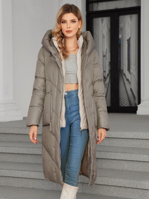 109cm 111cm Knee Length Down Coat Knee Length Puffer Detachable Lining