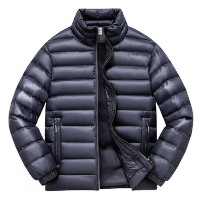 Winter Mens Down Coat Windproof Zipper Pockets Warm Insulated Jacket Lightweight Comfortable Outdoor Wear